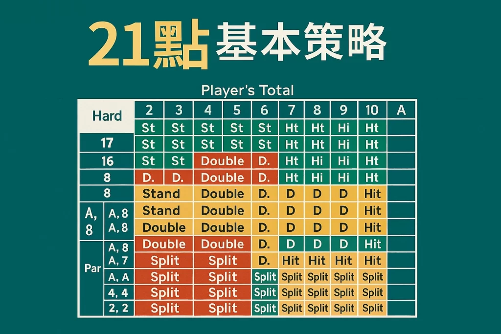 21點基本策略對應表圖解