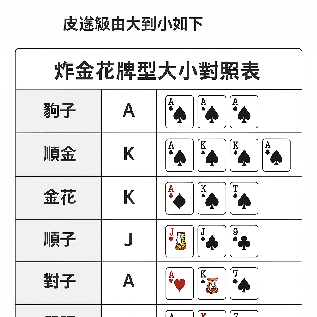 炸金花牌型大小圖解