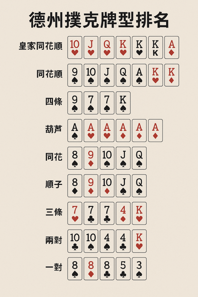 德州撲克牌型排名表