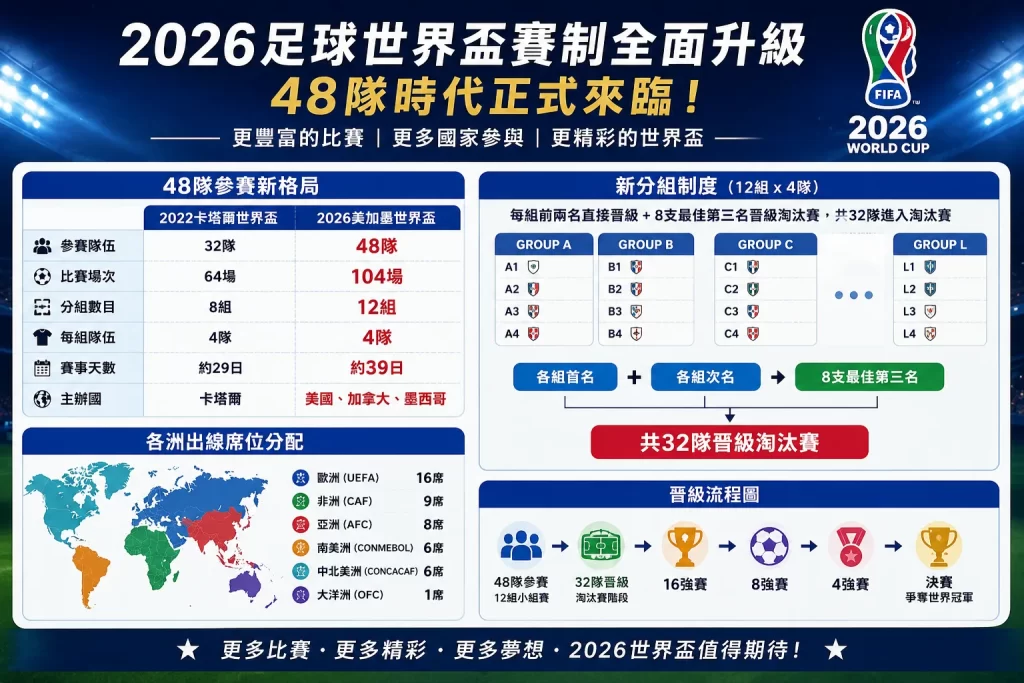 2026足球世界盃賽制與48隊分組圖