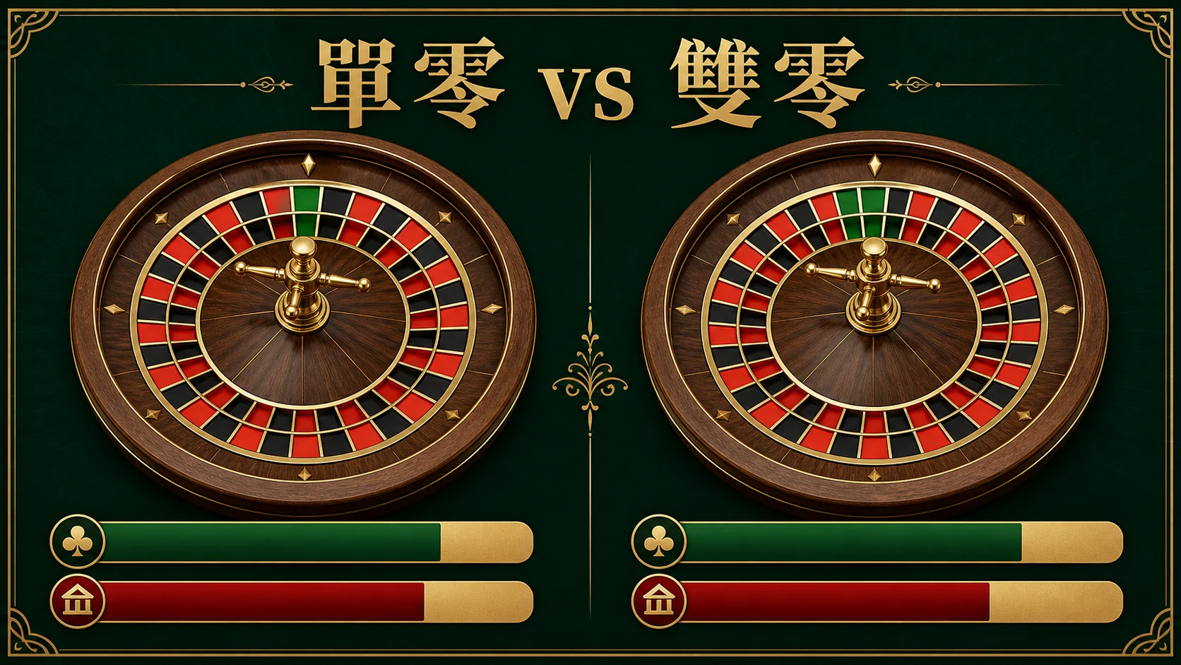 單零歐式輪盤與雙零美式輪盤比較圖