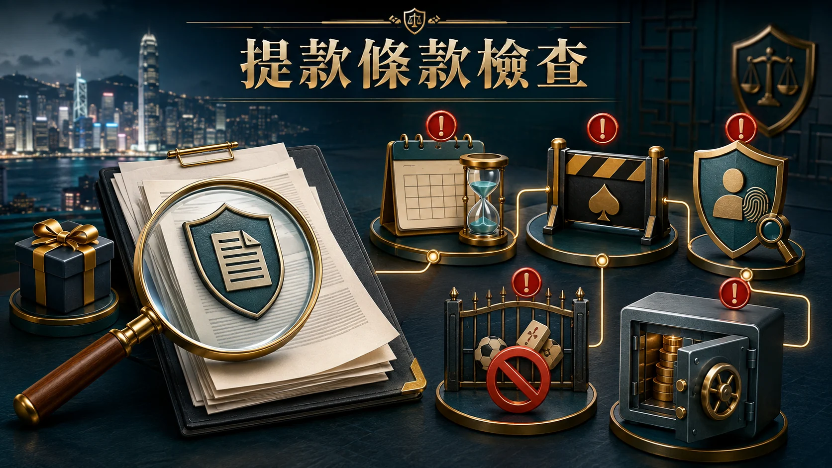 提款前檢查時限、最高注碼、身分核實及資金限制的清單